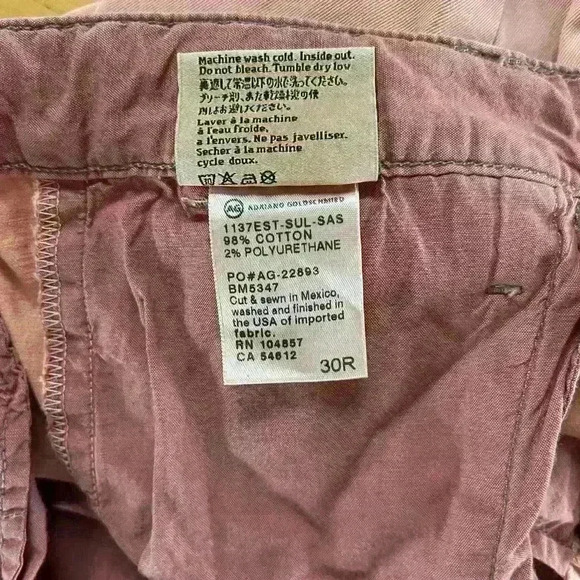 AG Adriano Goldschmied Slim Khaki Preppy Chino Jeans Women’s 30R Pink Salmon - Picture 6 of 9